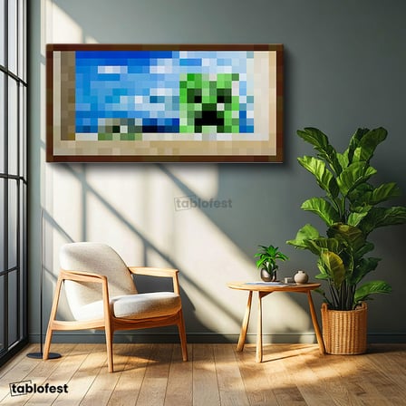 Yatay Panoramik Kanvas Tablo Creebet Piksel Minecraft Tablosu Ev Ofis Salon Duvar Dekoru