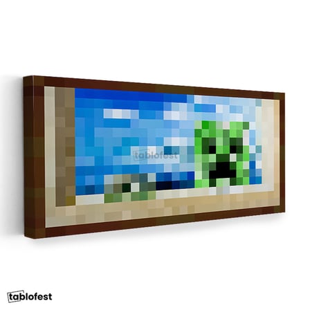 Yatay Panoramik Kanvas Tablo Creebet Piksel Minecraft Tablosu Ev Ofis Salon Duvar Dekoru