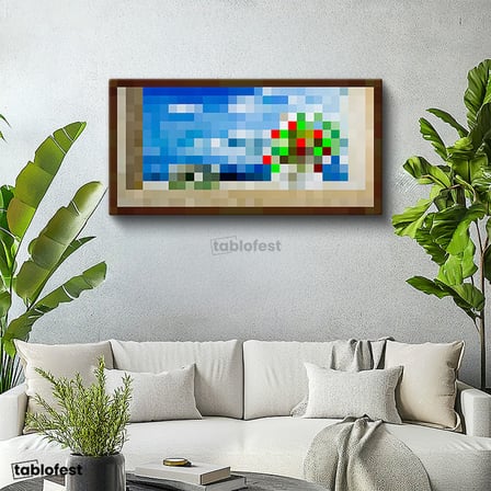 Yatay Panoramik Kanvas Tablo Seaside Piksel Minecraft Tablosu Ev Ofis Salon Duvar Dekoru