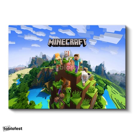 Yatay Kanvas Tablo Macera Ekibi Tepe Üzerinde Minecraft Tablosu Ev Ofis Salon Duvar Dekoru