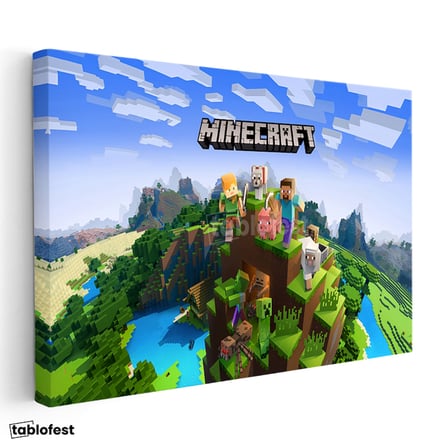 Yatay Kanvas Tablo Macera Ekibi Tepe Üzerinde Minecraft Tablosu Ev Ofis Salon Duvar Dekoru