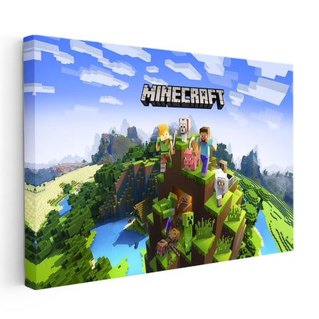 Yatay Kanvas Tablo Macera Ekibi Tepe Üzerinde Minecraft Tablosu Ev Ofis Salon Duvar Dekoru
