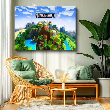 Yatay Kanvas Tablo Macera Ekibi Tepe Üzerinde Minecraft Tablosu Ev Ofis Salon Duvar Dekoru