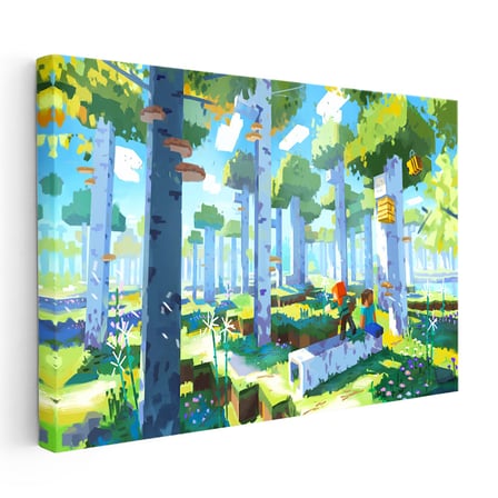 Yatay Kanvas Tablo Orman Biyomunda Keşif Minecraft Tablosu Ev Ofis Salon Duvar Dekoru