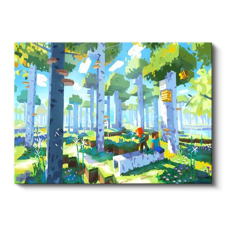 Yatay Kanvas Tablo Orman Biyomunda Keşif Minecraft Tablosu Ev Ofis Salon Duvar Dekoru