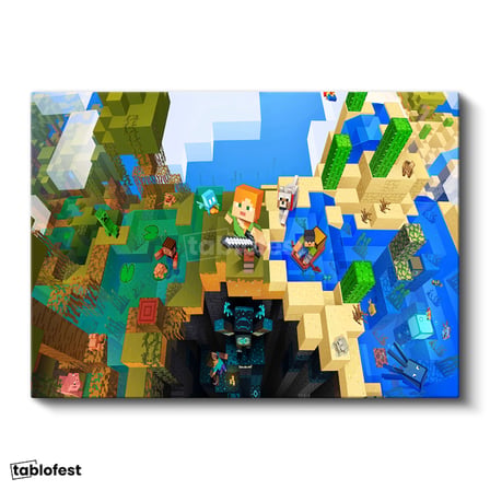 Yatay Kanvas Tablo Çoklu Biyom Maceraları Minecraft Tablosu Ev Ofis Salon Duvar Dekoru