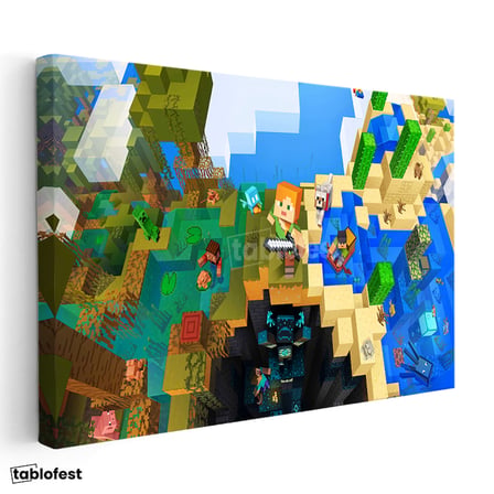 Yatay Kanvas Tablo Çoklu Biyom Maceraları Minecraft Tablosu Ev Ofis Salon Duvar Dekoru