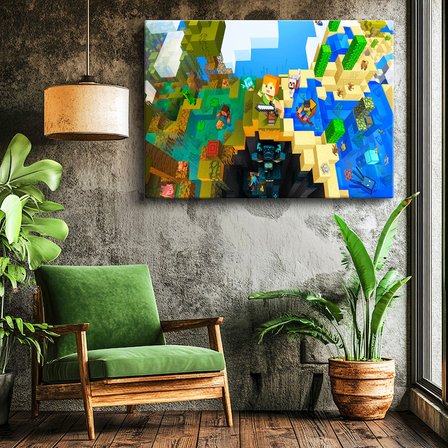 Yatay Kanvas Tablo Çoklu Biyom Maceraları Minecraft Tablosu Ev Ofis Salon Duvar Dekoru