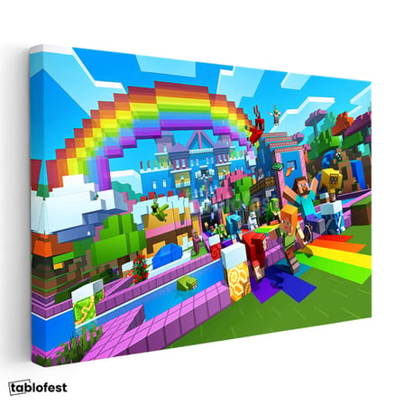 Yatay Kanvas Tablo Gökkuşağı Festivali Minecraft Tablosu Ev Ofis Salon Duvar Dekoru