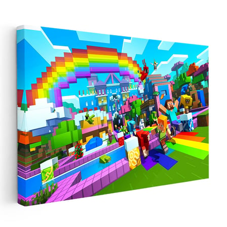 Yatay Kanvas Tablo Gökkuşağı Festivali Minecraft Tablosu Ev Ofis Salon Duvar Dekoru