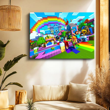 Yatay Kanvas Tablo Gökkuşağı Festivali Minecraft Tablosu Ev Ofis Salon Duvar Dekoru