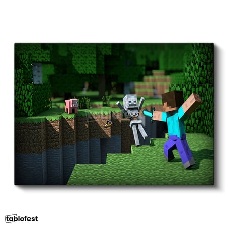 Yatay Kanvas Tablo İskelet Avı Minecraft Tablosu Ev Ofis Salon Duvar Dekoru