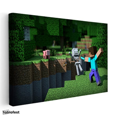 Yatay Kanvas Tablo İskelet Avı Minecraft Tablosu Ev Ofis Salon Duvar Dekoru