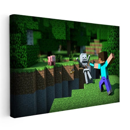 Yatay Kanvas Tablo İskelet Avı Minecraft Tablosu Ev Ofis Salon Duvar Dekoru