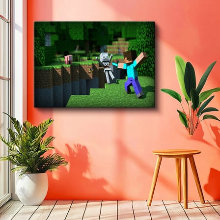 Yatay Kanvas Tablo İskelet Avı Minecraft Tablosu Ev Ofis Salon Duvar Dekoru
