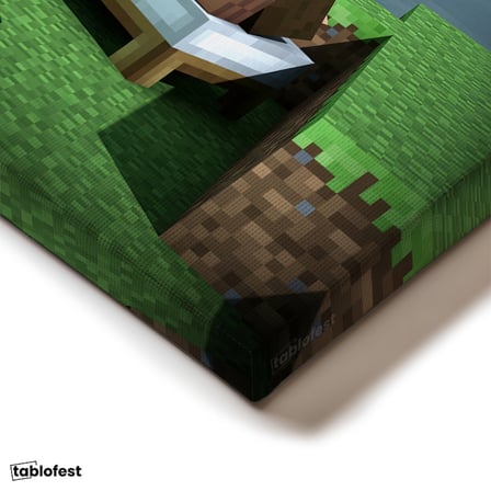 Yatay Kanvas Tablo Deniz Kenarında Kamp Minecraft Tablosu Ev Ofis Salon Duvar Dekoru