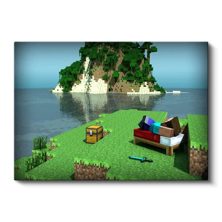 Yatay Kanvas Tablo Deniz Kenarında Kamp Minecraft Tablosu Ev Ofis Salon Duvar Dekoru