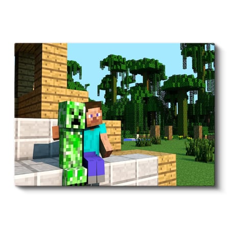 Yatay Kanvas Tablo Steve ve Creeper Dostluğu Minecraft Tablosu Ev Ofis Salon Duvar Dekoru