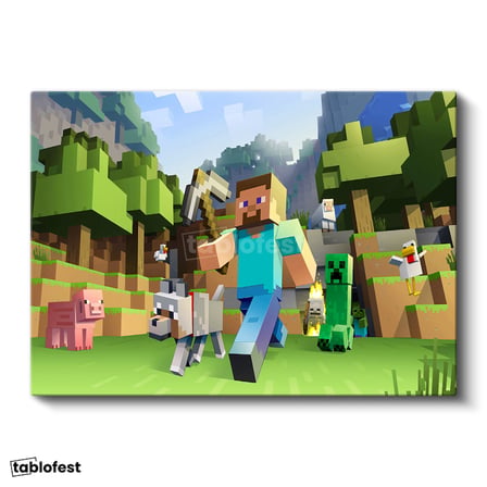 Yatay Kanvas Tablo Vahşi Doğada Yaşam Minecraft Tablosu Ev Ofis Salon Duvar Dekoru