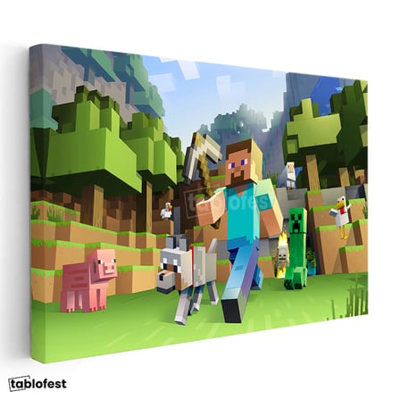 Yatay Kanvas Tablo Vahşi Doğada Yaşam Minecraft Tablosu Ev Ofis Salon Duvar Dekoru