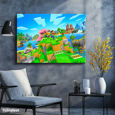 Yatay Kanvas Tablo Agalarla Keşif Minecraft Tablosu Ev Ofis Salon Duvar Dekoru
