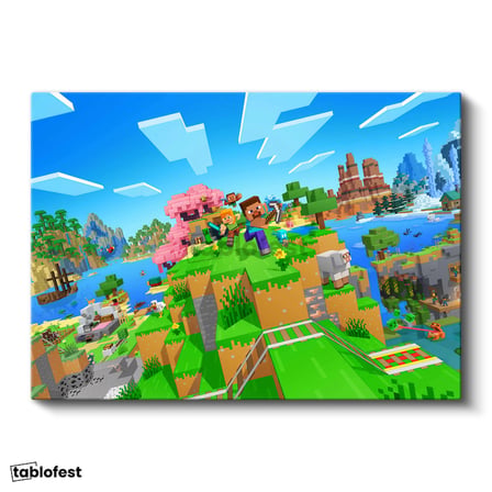 Yatay Kanvas Tablo Agalarla Keşif Minecraft Tablosu Ev Ofis Salon Duvar Dekoru