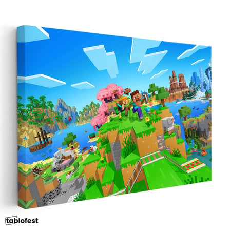 Yatay Kanvas Tablo Agalarla Keşif Minecraft Tablosu Ev Ofis Salon Duvar Dekoru