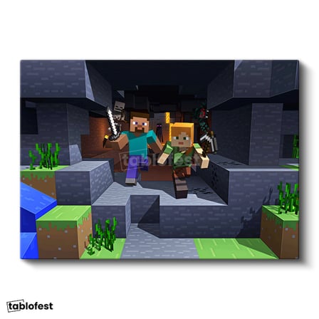 Yatay Kanvas Tablo Maden Keşfi Minecraft Tablosu Ev Ofis Salon Duvar Dekoru