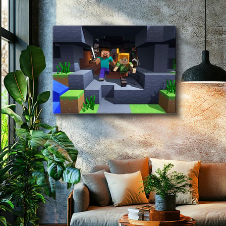Yatay Kanvas Tablo Maden Keşfi Minecraft Tablosu Ev Ofis Salon Duvar Dekoru