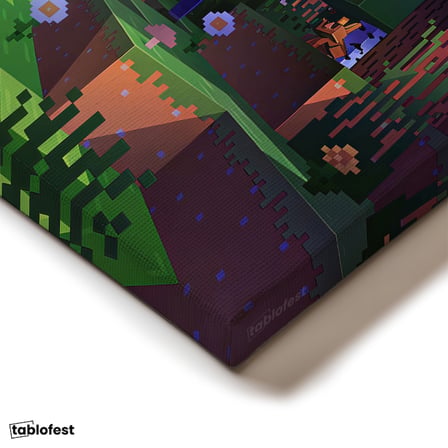 Yatay Kanvas Tablo Gece Kampı Minecraft Tablosu Ev Ofis Salon Duvar Dekoru