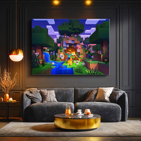 Yatay Kanvas Tablo Gece Kampı Minecraft Tablosu Ev Ofis Salon Duvar Dekoru