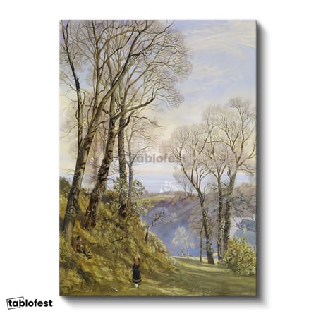 Dikey Kanvas Tablo J.M.W. Turner Ağaçlık Arazi Uzaktan Yelkenli Ressam Tablosu Ev Ofis Duvar Dekoru
