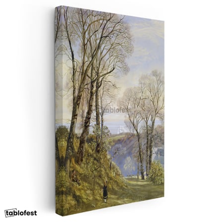 Dikey Kanvas Tablo J.M.W. Turner Ağaçlık Arazi Uzaktan Yelkenli Ressam Tablosu Ev Ofis Duvar Dekoru