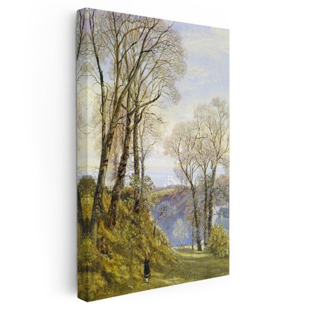 Dikey Kanvas Tablo J.M.W. Turner Ağaçlık Arazi Uzaktan Yelkenli Ressam Tablosu Ev Ofis Duvar Dekoru