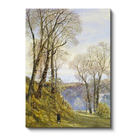 Dikey Kanvas Tablo J.M.W. Turner Ağaçlık Arazi Uzaktan Yelkenli Ressam Tablosu Ev Ofis Duvar Dekoru