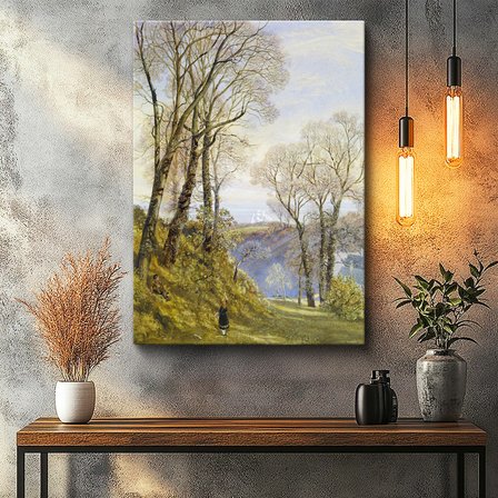 Dikey Kanvas Tablo J.M.W. Turner Ağaçlık Arazi Uzaktan Yelkenli Ressam Tablosu Ev Ofis Duvar Dekoru