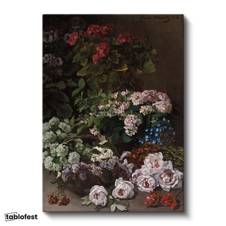 Dikey Kanvas Tablo Claude Monet Sepetli Çiçekler Canlı Renkler Ressam Tablosu Ev Ofis Dekoru