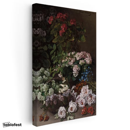 Dikey Kanvas Tablo Claude Monet Sepetli Çiçekler Canlı Renkler Ressam Tablosu Ev Ofis Dekoru
