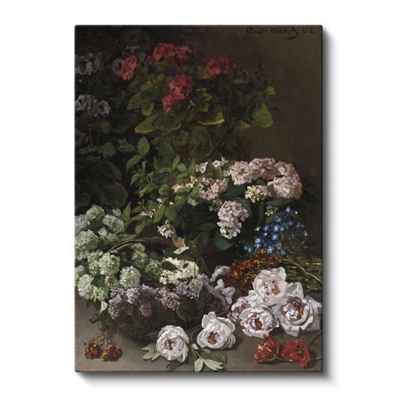 Dikey Kanvas Tablo Claude Monet Sepetli Çiçekler Canlı Renkler Ressam Tablosu Ev Ofis Dekoru