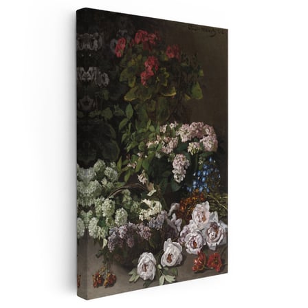 Dikey Kanvas Tablo Claude Monet Sepetli Çiçekler Canlı Renkler Ressam Tablosu Ev Ofis Dekoru
