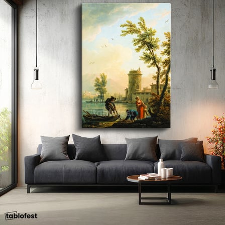 Dikey Kanvas Tablo C.J. Vernet Balıkçılar Kıyı Kulesi Deniz Kenarı Ressam Tablosu Ev Ofis Dekoru