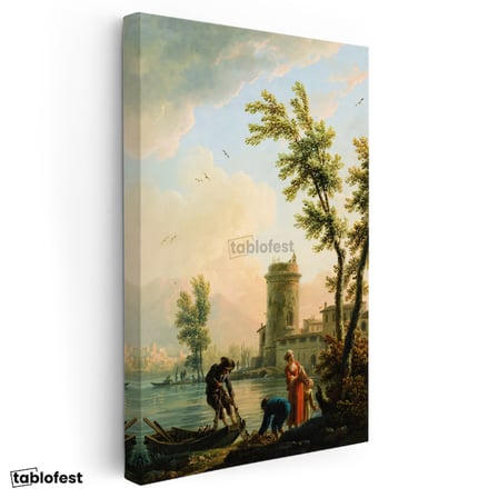 Dikey Kanvas Tablo C.J. Vernet Balıkçılar Kıyı Kulesi Deniz Kenarı Ressam Tablosu Ev Ofis Dekoru