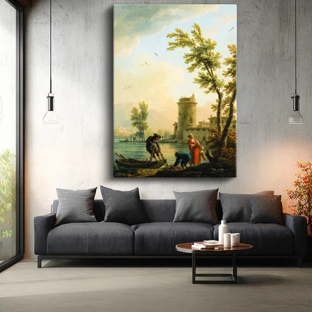 Dikey Kanvas Tablo C.J. Vernet Balıkçılar Kıyı Kulesi Deniz Kenarı Ressam Tablosu Ev Ofis Dekoru