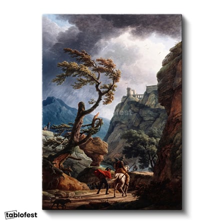Dikey Kanvas Tablo C.J. Vernet Kale Manzarası Öncesi Yağmurlu Atmosfer Ressam Tablosu Ev Ofis Dekoru