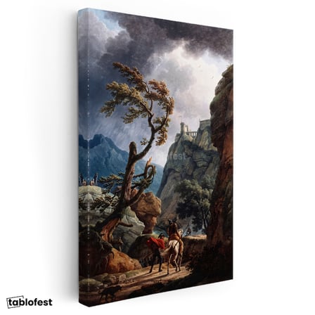 Dikey Kanvas Tablo C.J. Vernet Kale Manzarası Öncesi Yağmurlu Atmosfer Ressam Tablosu Ev Ofis Dekoru