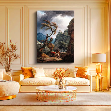 Dikey Kanvas Tablo C.J. Vernet Kale Manzarası Öncesi Yağmurlu Atmosfer Ressam Tablosu Ev Ofis Dekoru