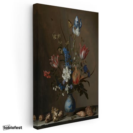 Dikey Kanvas Tablo Jan van Huysum Vazolu Çiçekler Deniz Kabukları Ressam Tablosu Ev Ofis Dekoru