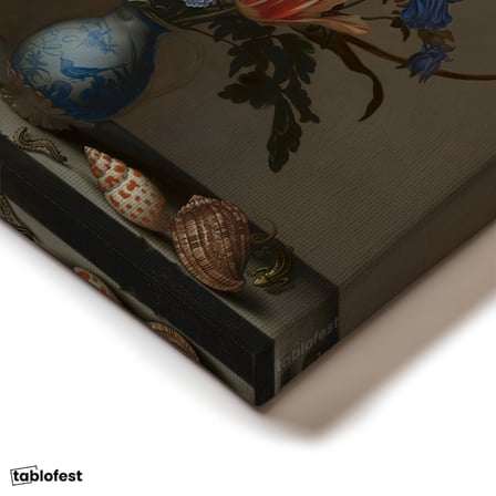 Dikey Kanvas Tablo Jan van Huysum Vazolu Çiçekler Deniz Kabukları Ressam Tablosu Ev Ofis Dekoru