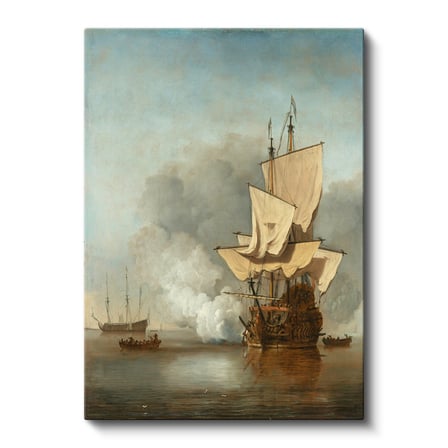 Dikey Kanvas Tablo Willem van de Velde Savaş Gemisi Deniz Manzarası Ressam Tablosu Duvar Dekoru