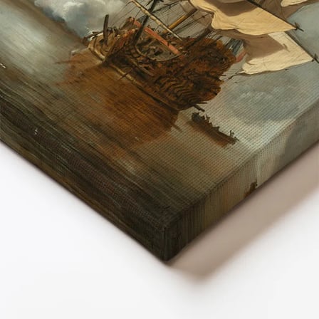 Dikey Kanvas Tablo Willem van de Velde Savaş Gemisi Deniz Manzarası Ressam Tablosu Duvar Dekoru